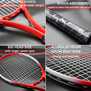 Набір для великого тенісу для дорослих: ракетки, м'ячі та аксесуари (червоний)
