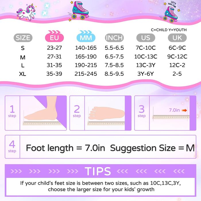 Дитячі ролики Kinder для дівчаток та жінок, 4 розміри, регульовані ролики для початківців, фіолетовий XL (35-39 EU), 215-245 мм