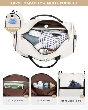 Сумка-мішок LOVEVOOK для жінок: дорожня, спортивна, з відділенням для взуття та мокрих речей, 2 шт. (35л, бежевий/чорний)