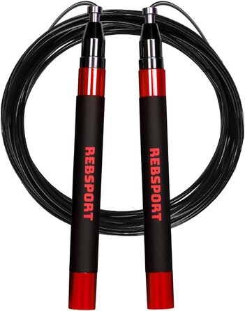 Професійний скакалка для кросфіту та Double Unders, регульована зі сталевим тросом 2.5 мм (червона), комплект з 2 тросами та ручками