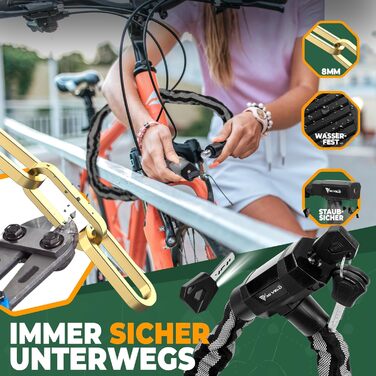 Замок для велосипеда MIVELO Kettenschloss: висока безпека, 100 см, сталь 8 мм, з ключем та LED-ліхтариком | Захист для E-bike, MTB, шосе