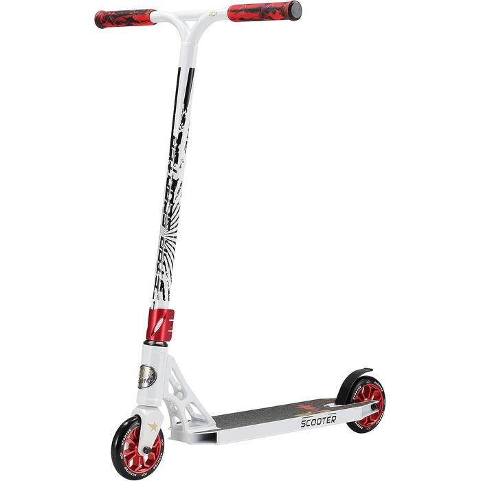 Трюковий самокат STAR SCOOTER Pro Sport 120 мм для дітей від 7 років та дорослих, алюмінієвий, біло-червоний
