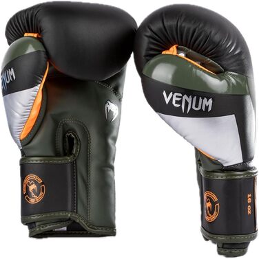 Боксерські рукавички Venum Elite (Чорний, Срібний, Хакі, 10 Oz)