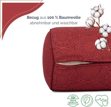Болстер для йоги Bodhi Maharaja 23 см, знімний чохол з 100% бавовни, наповнювач із органічної лузги спельти, темно-червоний, для йоги Ресторатив та Yin