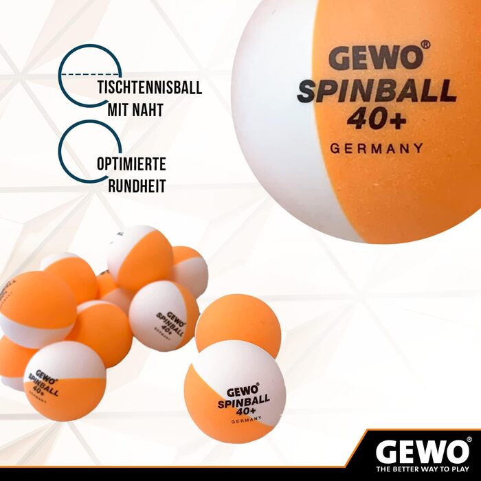 Тенісні м'ячі GEWO Spinballs 40+ - пластикові м'ячі для пінг-понгу з швом, для тренування обертання - 12 високоякісних двокольорових тенісних м'ячів, 40+ мм