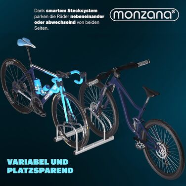 Велосипедна стійка MONZANA® для 3-6 велосипедів, нержавіюча сталь, настінна або підлогова, для шин 30-65 мм, 37 см між колесами, самофіксуючі гвинти