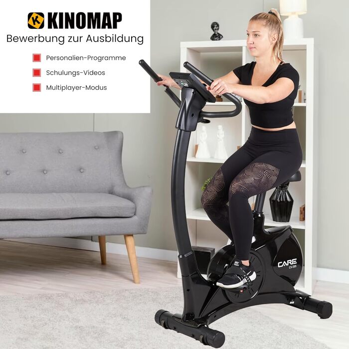 Велотренажер Care Fitness CV-395 для дому, 24 програми, 12 кг маховик, магнітна система, сумісний з Kinomap