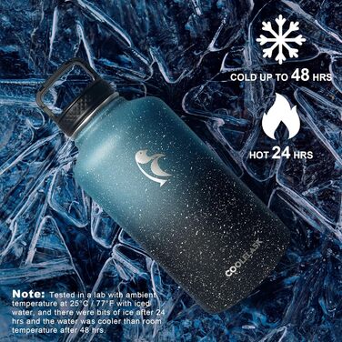 Термос-пляшка Coolflask 2 л з соломинкою та 3 кришками, велика ізольована сталева пляшка для води, спорт і подорожі, Starry Indigo Black