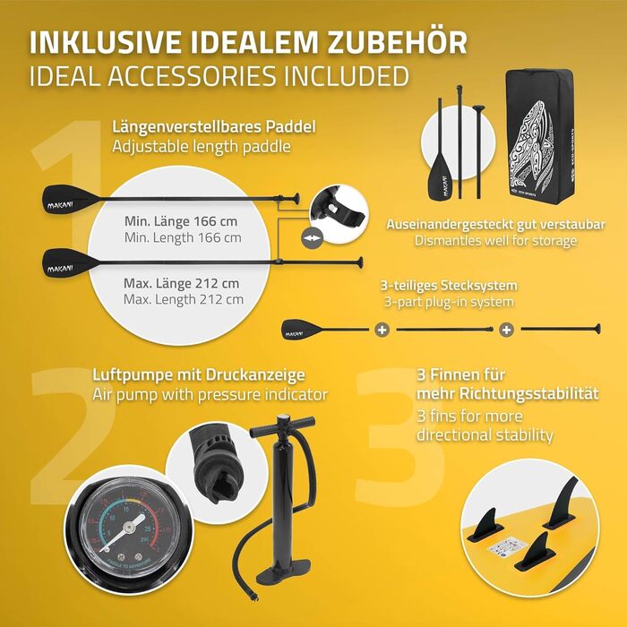 Надувна SUP-дошка ECD Germany 305–380 см, до 150 кг, комплект із веслом і сидінням для каяка