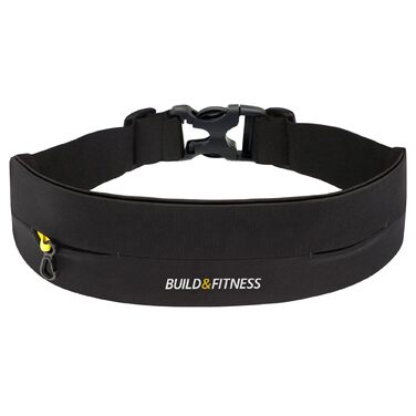 Сумка-пояс для бігу та фітнесу Build & Fitness з регульованим поясом, тримачем для ключів, чорна (60-122 см)