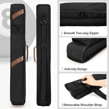 Чохол для більярдного кия: для 1 обідка та 1 кия, з ручкою та регульованим плечовим ременем, з кишенею для аксесуарів, чорний