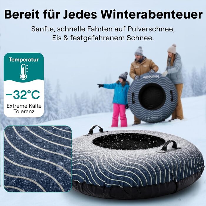 Надувний сніговий снігохід SereneLife 112/122 см – XXL для дітей та дорослих, з антиковзким дном та ручкою, блакитний