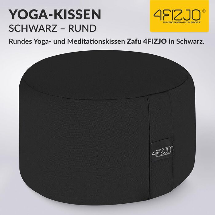 Подушка для медитації 4FIZJO кругла, чорна, з гречаним лушпинням 32x20 см, бавовняний знімний чохол - для йоги та сидіння