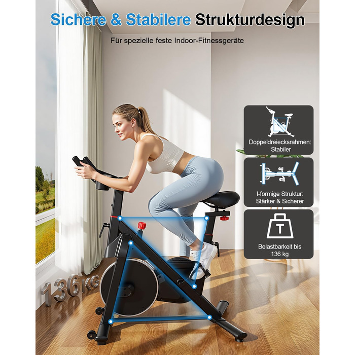 Магнітний велотренажер Lacuffy з AI-коучем та додатком, регульований опір, LCD-дисплей, до 136 кг, безшумний домашній ергометр