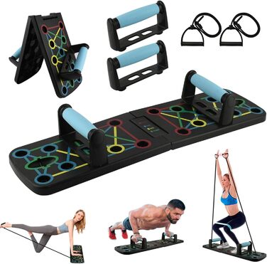 Портативний складаний тренажер для пресу Ultra-Push-Up Board з еластичними стрічками. Мультифункціональний комплекс для тренувань рук та пресу. Підходить для дому та вулиці. Стиль A