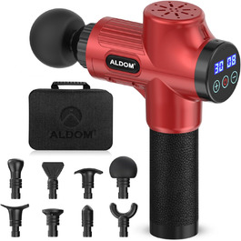 Масажер для м'язів, електричний масажний пістолет з 30 швидкостями та 8 насадками (червоний)