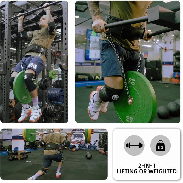 Гірчичний пояс для важкої атлетики 2-в-1 з ланцюгом для додаткового навантаження, підходить для важкої атлетики, присідань, станової тяги, пауерліфтингу (чоловіки та жінки) - чорний/сірий, середній