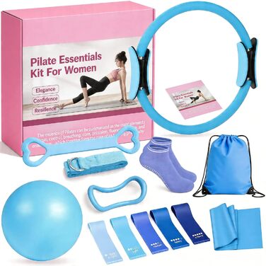 Набір для пілатесу та йоги для жінок-початківців Home Pilates & Yoga Starter Kit (22,9 см м'яч, гумові стрічки, кільце для пілатесу, ремені на щиколотки) - синій