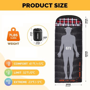 Спальний мішок XXL для дорослих, 3-4 сезони, фланель, кемпінг, зимовий, чорний, 230x90 см