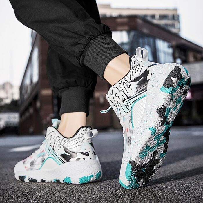 Кросівки баскетбольні для чоловіків та жінок, спортивне взуття, кросівки для ходьби, легкі, неслизькі, зносостійкі, біло-чорні, 38 EU, вузька колодка