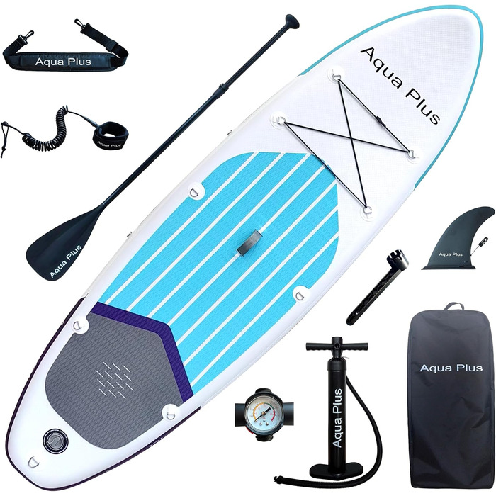 Надувна SUP-дошка Aqua Plus 15 см для всіх рівнів, комплект: весло, насос, рюкзак, ремінь, для дорослих і підлітків