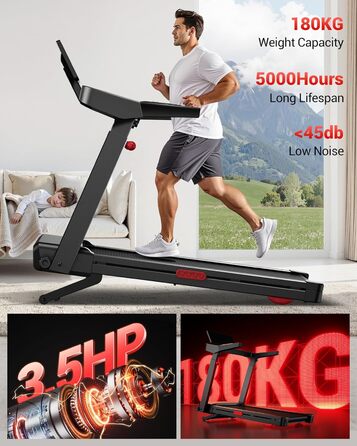 Бігова доріжка UMAY L10: електричний біговий доріжки з нахилом 20%, швидкість до 14 км/год, складний, потужність 3.5 PS, для дому, вантажопідйомність 180 кг