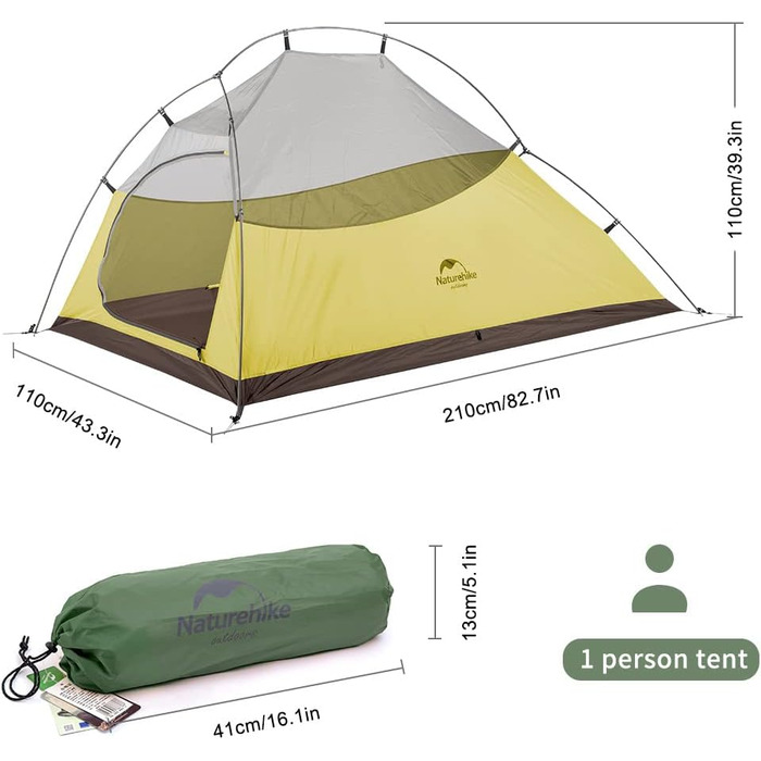 Намет Naturehike Cloud Up 1: ультралегкий намет для 1 особи на 4 сезони. Підходить для кемпінгу. (20D Waldgrün Upgrade)