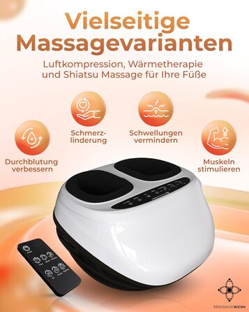 Електричний масажер для ніг преміум-класу | EMS масажер для ніг з функцією Shiatsu, вібрації та підігрівом. Покращує кровообіг, знімає біль при п'яткової шпори та нейропатії. Підходить для розміру ноги до 45. Білий колір