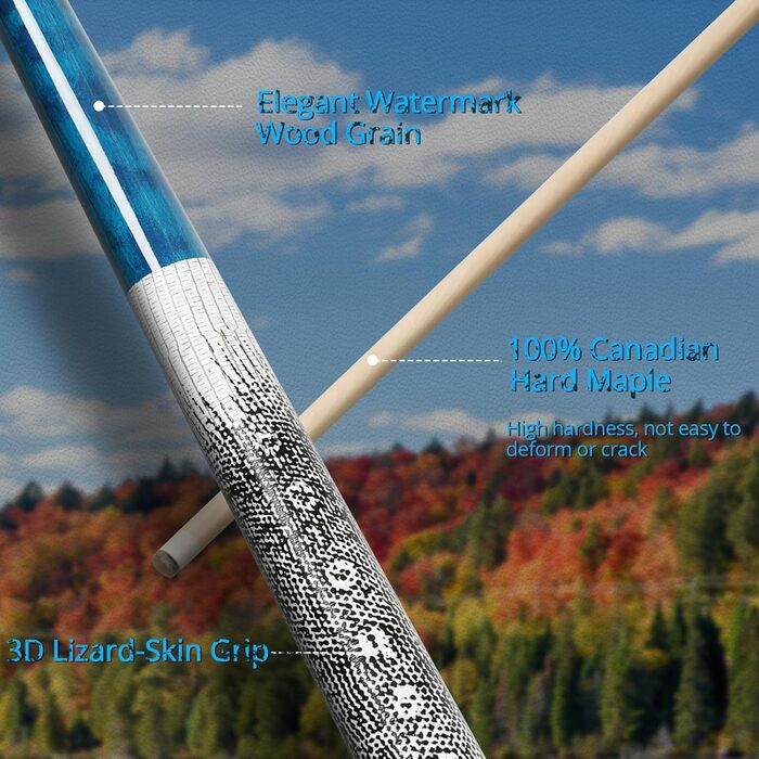 Більярдний кий Kmise професійний, 147 см, канадський клен, шкіряна піка 13 мм, антиковзний грип, для дорослих/початківців/професіоналів (синій)