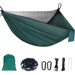 Гамак Sendowtek Outdoor з москітною сіткою, 290 x 140 см, нейлон парашутного типу, вантажопідйомність 300 кг, ультралегкий гамак для подорожей, кемпінгу, балкону, патіо, саду (армійний зелений)