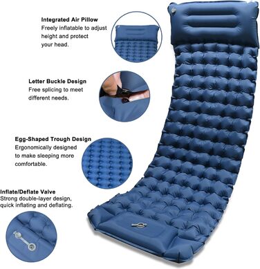Каремат для кемпінгу Techshare самонадувний, потовщений, синій. Підходить для піших прогулянок, відпочинку на природі та кемпінгу. З насосом для накачування.