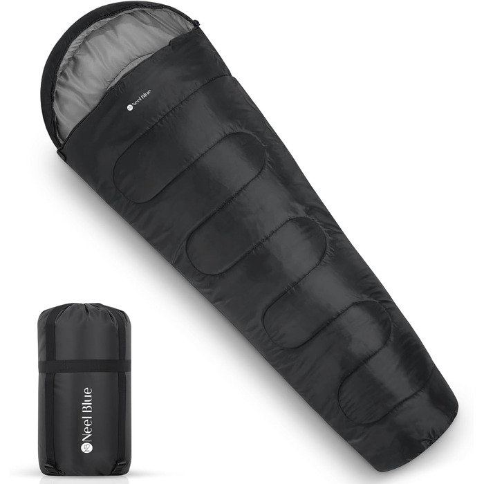 Спальний мішок Mumienschlafsack для дорослих - легкий, компактний, водонепроникний з капюшоном, 220x85 см. Підходить для кемпінгу, походів та подорожей (Чорний)