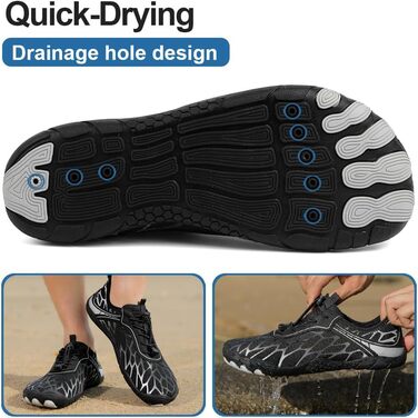 Взуття Barfuss для жінок та чоловіків: водонепроникні шкарпетки, кросівки для плавання, дихаючі, швидко сохнуть, 36-46 EU (41 EU, чорний сріблястий)