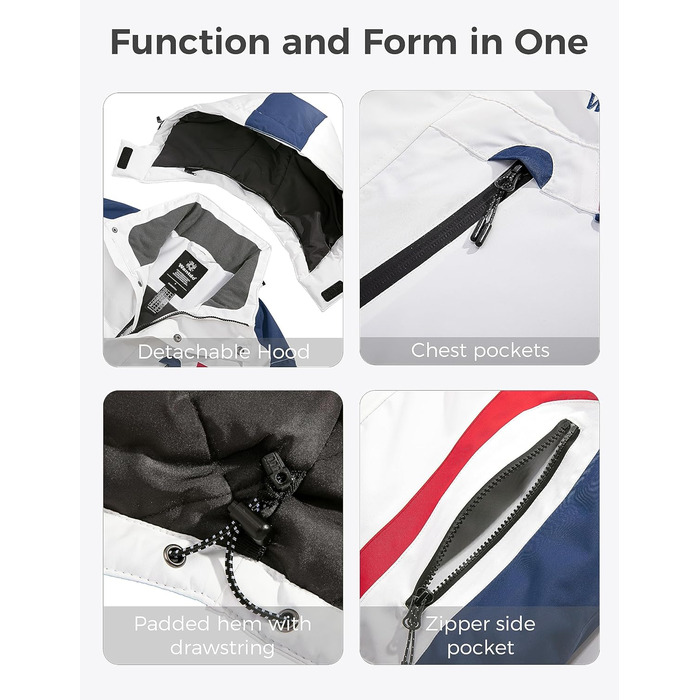 Чоловіча водонепроникна куртка Wantdo для катання на лижах, вітрозахисна спортивна куртка для активного відпочинку, тепла зимова куртка для снігу, гірська куртка, XXL, біло-червона