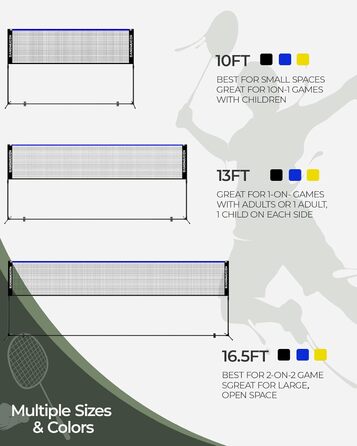 Сітка для бадмінтону, волейболу та тенісу SANGMUCEN 3/5 м, мобільна, з регульованою висотою, для саду, чорна та синя