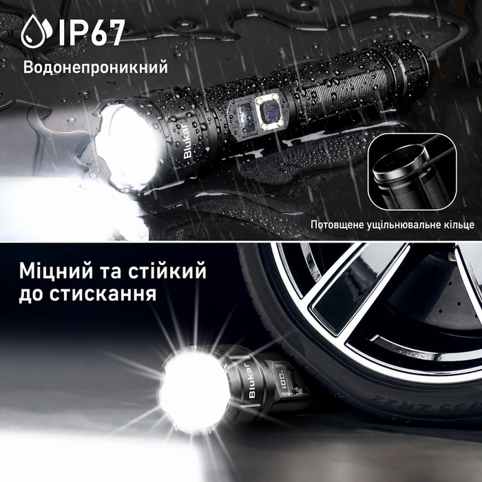 Тактичний LED-ліхтар Blukar, 500 000 люмен, IP67, 5 режимів, водонепроникний, для кемпінгу та активного відпочинку