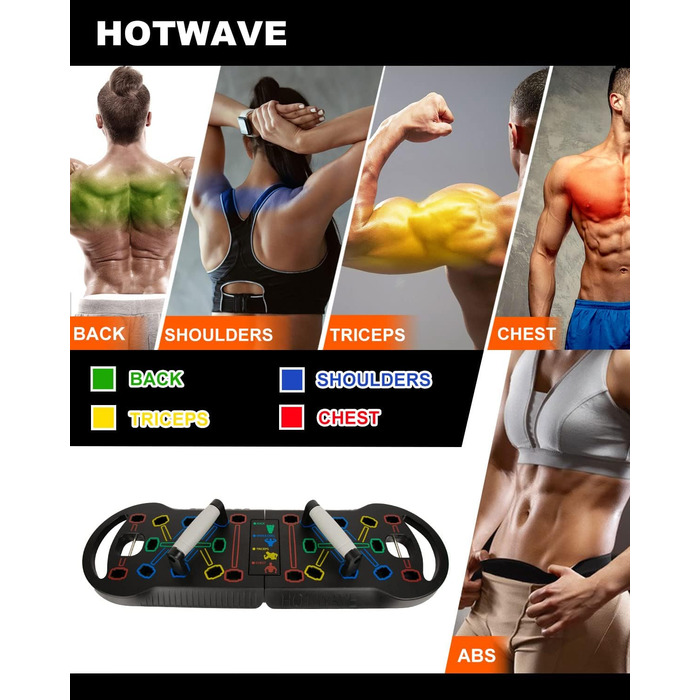 Дошка для віджимань HOTWAVE Push Up Board, 20 в 1, складана, для дому та фітнесу, професійний тренажер для чоловіків та жінок, чорна