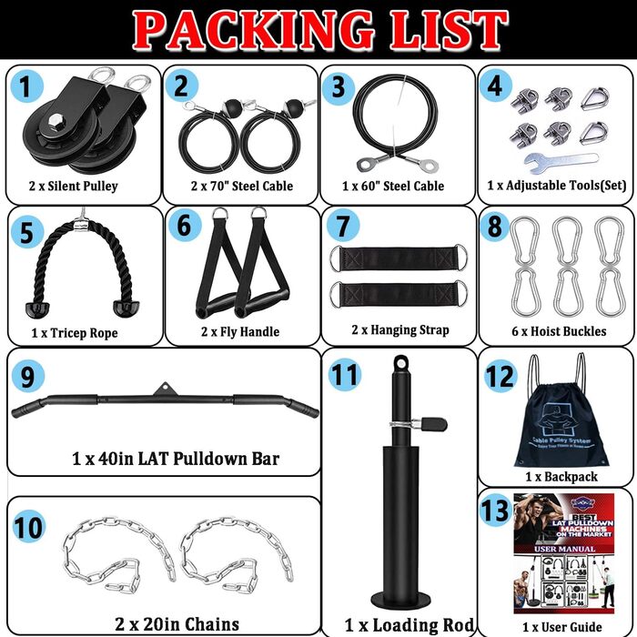 Система тренажерів Taeku Seilzug для LAT Pull Down, біцепс, трицепс, з 2 ланцюгами та штангою 102 см