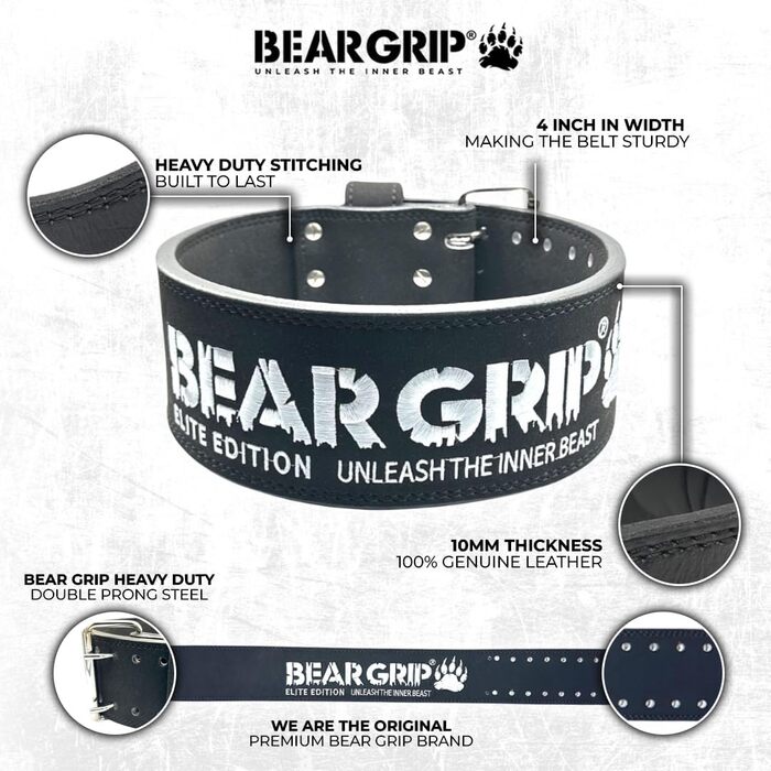 Пояс для пауерліфтингу BEAR GRIP Power Belt Elite Edition, преміум, подвійна пряжка, XS, сірий