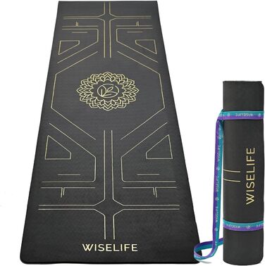 Йога-мат Wiselife Tru Alignment з ременем, 6 мм, TPE, антрацит, для жінок і чоловіків