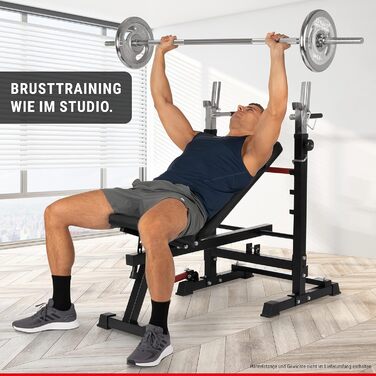 Тренувальна лава Hammer Force 4.0 з раком, складана, з нахилом та плоскою поверхнею, вантажопідйомність 180 кг, ручки для віджимань, стійка для штанги, регульована, для дому, жим лежачи