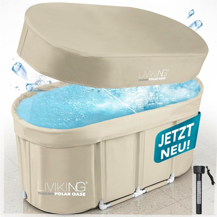 Тонна для крижаного душу Eisbad (120 см) – Комплект KOMFORT, для дорослих, мобільна, Outdoor, Sand Beige, ThermoPolar Oase