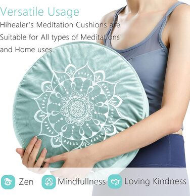 Подушка для медитації Hihealer з додатковим оксамитовим чохлом – велика традиційна подушка для медитації, килимок для йоги, Zafu наповнений лушпинням гречанки, для жінок (Синій & Чорний)