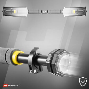 Турнік для дверного отвору Hop-Sport з 8-точковою системою кріплення, 3-шаровою м'якою обшивкою та фіксатором безпеки, регульований, жовто-сірий