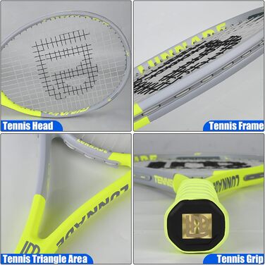 Тенісний набір для дорослих 27 дюймів (2 ракетки з чохлом), Gray+Yellow