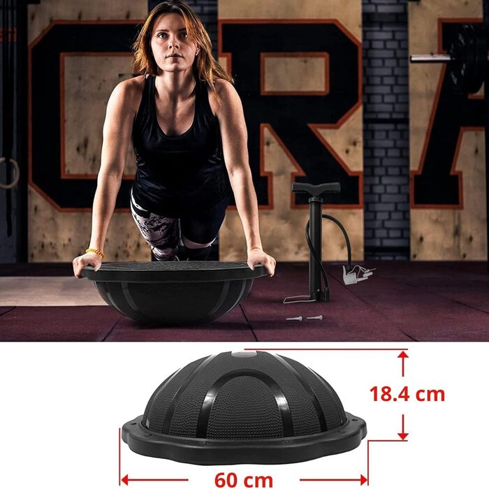 Yes4All Тренувальний баланс-бол Half Ball: Преміум баланс-тренажер, 60 см, неслизька поверхня, для йоги, фітнесу та силових тренувань. Чорний, преміум-версія