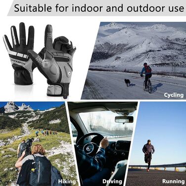 Велосипедні рукавички ROCKBROS для чоловіків та жінок, зимові рукавички з флісу, сенсорні та світловідбиваючі, для шосе, трекінгу, бігу та активного відпочинку