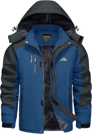 Зимова куртка KEFITEVD для чоловіків: водонепроникна, тепла, з капюшоном, softshell, флісова, розмір M, колір джинсовий блакитний