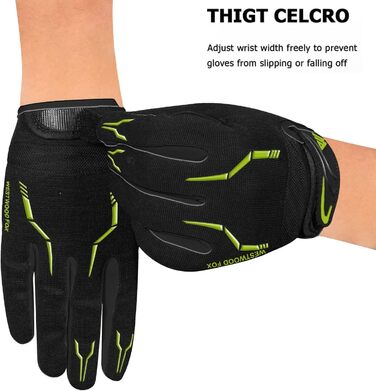 Велосипедні рукавички WestWood Fox WFX з повним пальцем для MTB, шосе та трейлу, сенсорний екран, посилені, антиковзаючі, чорно-неонові, XL для жінок та чоловіків