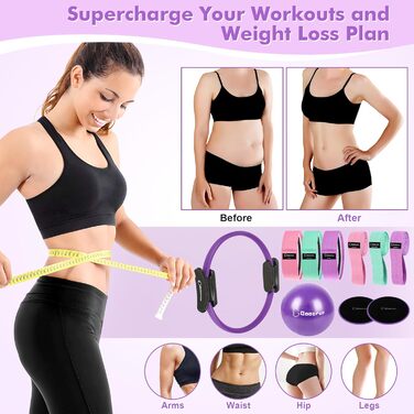 Набір для пілатесу: кільце, еластичні стрічки, м'яч, диски для ковзання. Комплект для фітнесу вдома з інструкцією. (Чорний, посилений, фіолетовий)